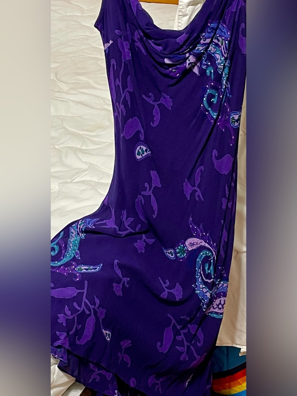 Source Unknown Purple Floral Asymmetrical Women's Dress